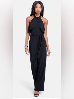 Bebe Black Ruffle Halter Jumpsuit